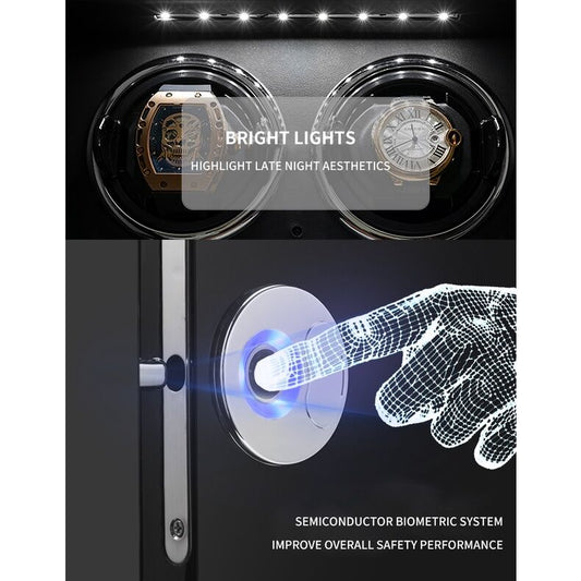 Manufacturer Wholesale 2-Slot Automatic Winding Watch Winder Premium Square Wood Eco-friendly Display Box Fingerprint Unlock Touch Control