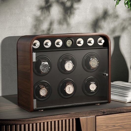 Luxury 6-Slot Automatic Watch Winder LCD Touchscreen Watch Box with Protective Storage Case