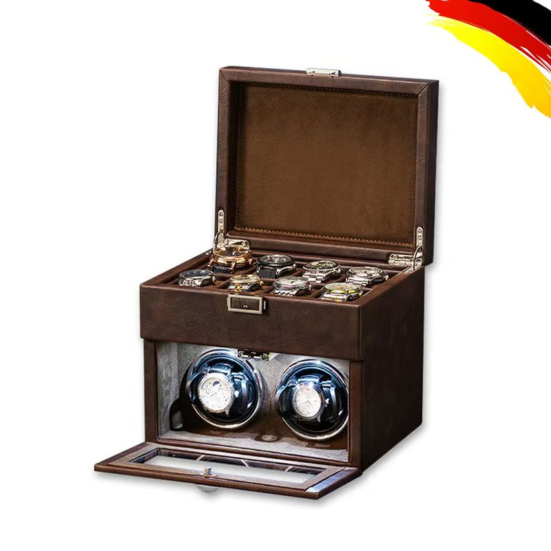 High-End Eco-friendly Dual Layer PU Leather Watch Storage Case with Suede Lining 2-Slot + 8 Wristwatch Holder