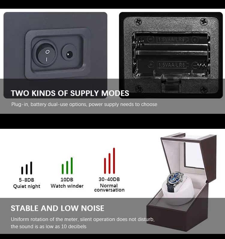 Automatic Single Watch Winder Box PU Leather Adapter Protective Luxury Wooden Display Case Dustproof Shock Resistant