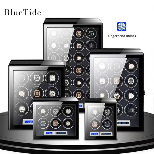 Automatic Vertical Fingerprint 9-Slot Watch Winder with Mabuchi Motor Square Storage Box Smart Watch Rotator and Shaker