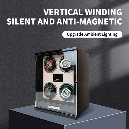 Premium 4-Slot APP Controlled Mechanical Watch Winder OEM ODM Anti-Magnetic Watch Turner Vibrator Automatic Winding Wooden