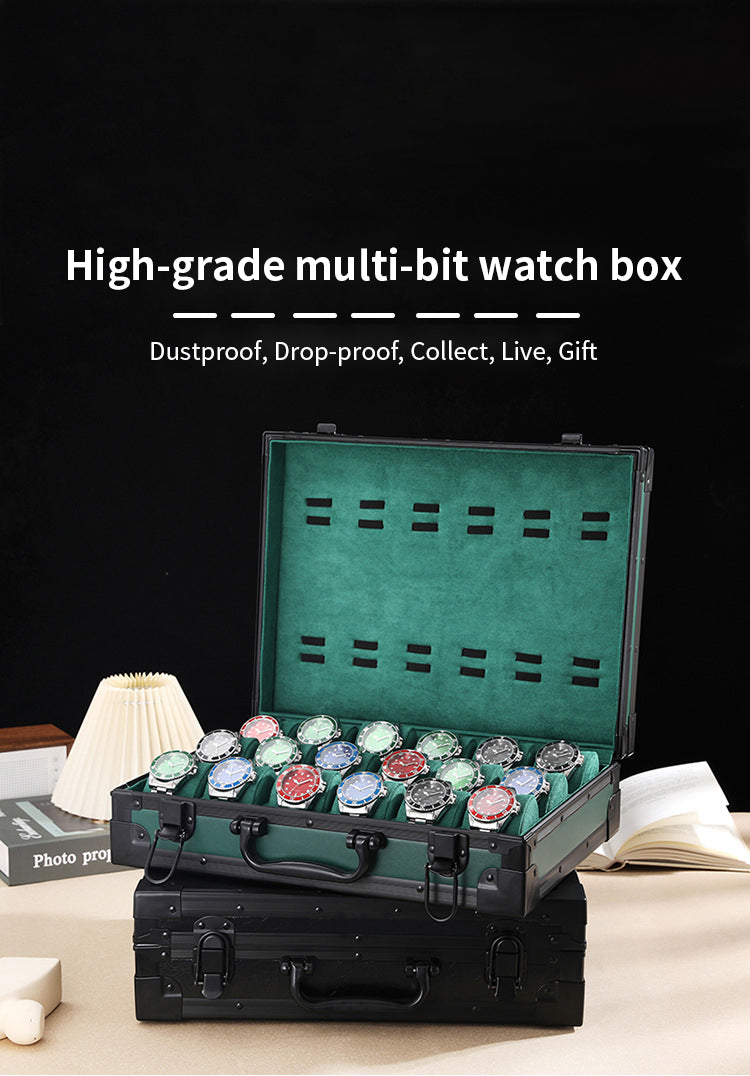 High Quality 18-slot Black  Rectangular Watch Case Multi-position Storage Lock Closure Cross-border Wholesale Business Men's