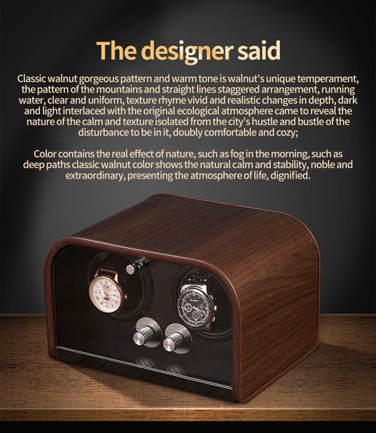 2-Slot Automatic Watch Winder Box with LED Light Protective Wood Inner Storage Luxury Watch Case