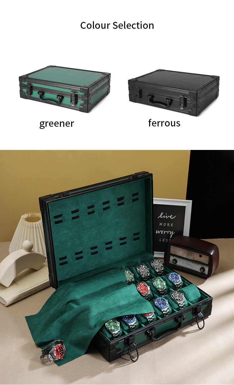 High Quality 18-slot Black  Rectangular Watch Case Multi-position Storage Lock Closure Cross-border Wholesale Business Men's