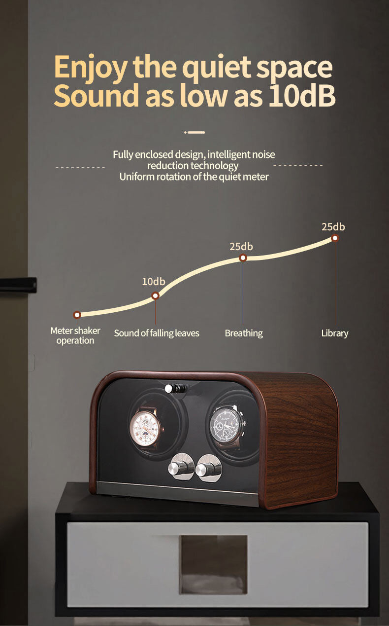 Luxury 6-Slot Walnut Woodgrain Rectangle Watch Winder Home Use Mechanical Watches Self-Winding Rotating Storage Box