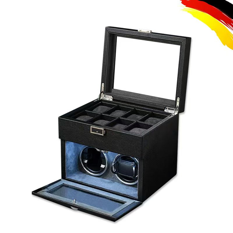 High-End Eco-friendly Dual Layer PU Leather Watch Storage Case with Suede Lining 2-Slot + 8 Wristwatch Holder