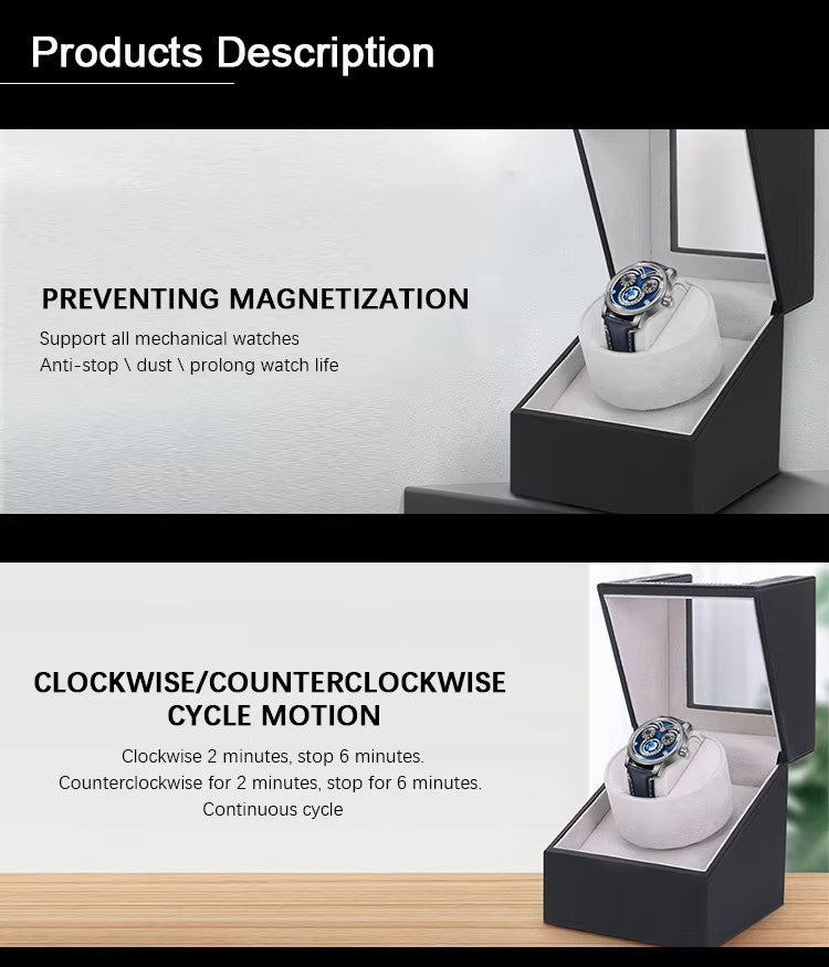 Automatic Single Watch Winder Box PU Leather Adapter Protective Luxury Wooden Display Case Dustproof Shock Resistant