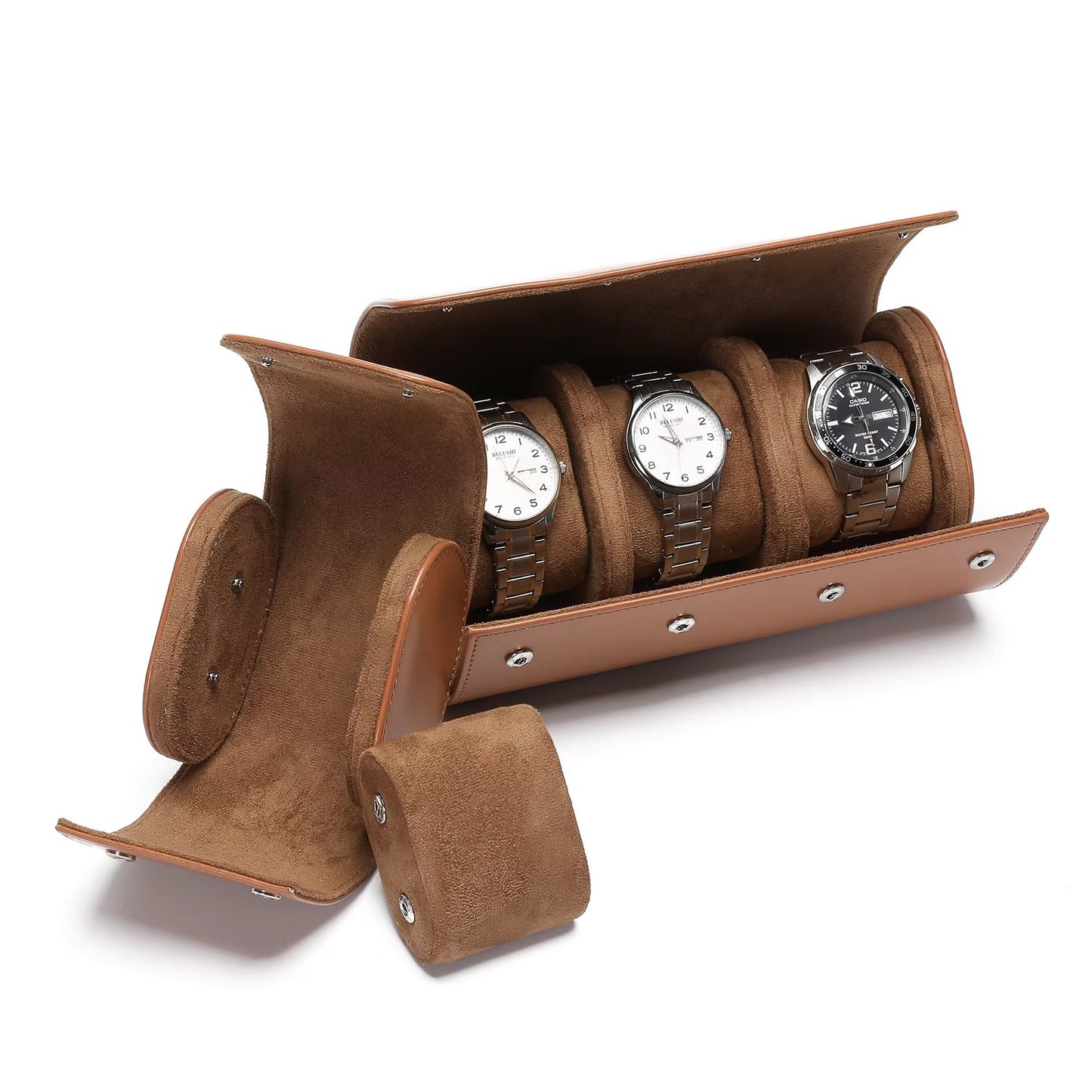 Custom Leather 3-Slot Watch Organizer Storage Box Protective Travel Gift Roll Case for Jewelry Packaging