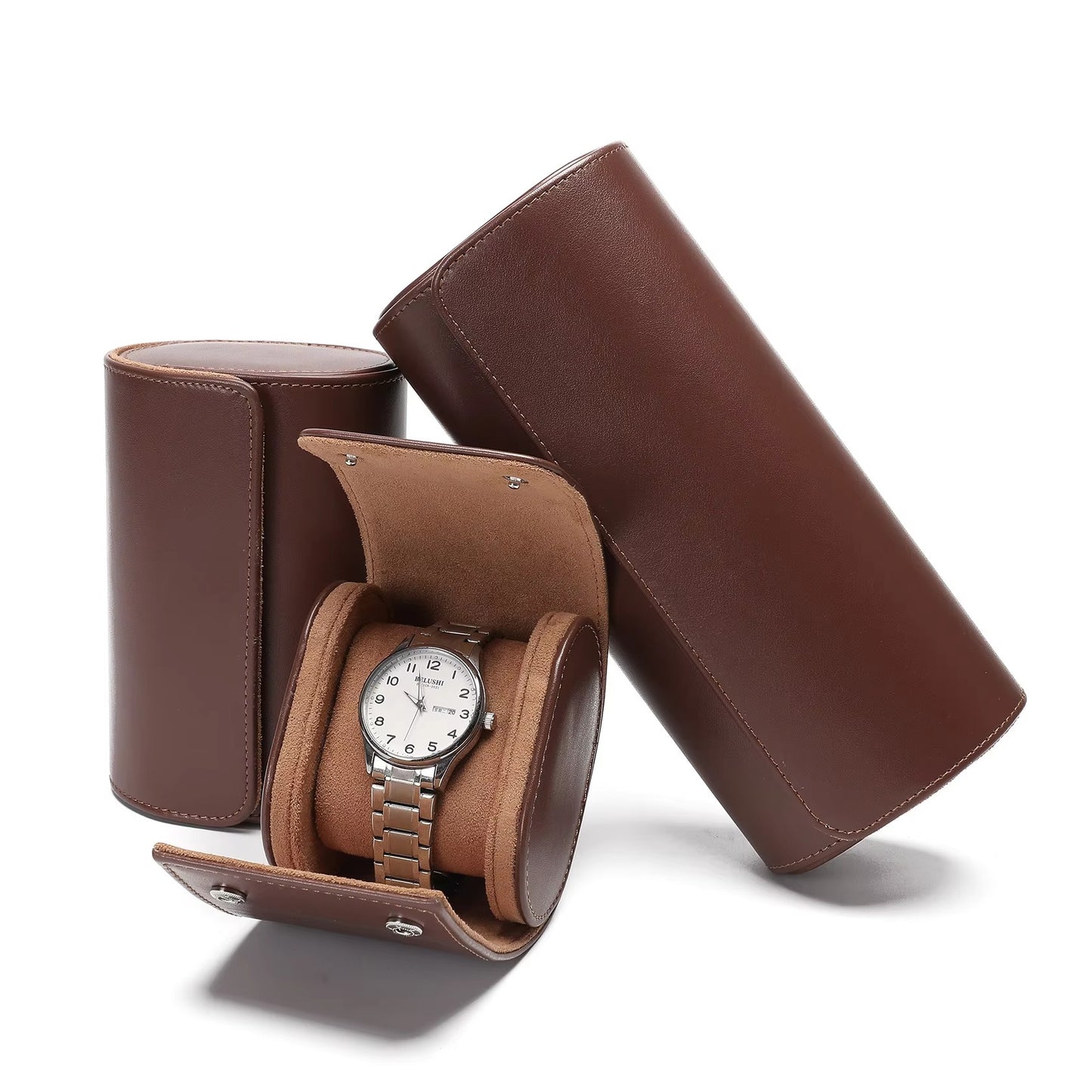 Custom Leather 3-Slot Watch Organizer Storage Box Protective Travel Gift Roll Case for Jewelry Packaging