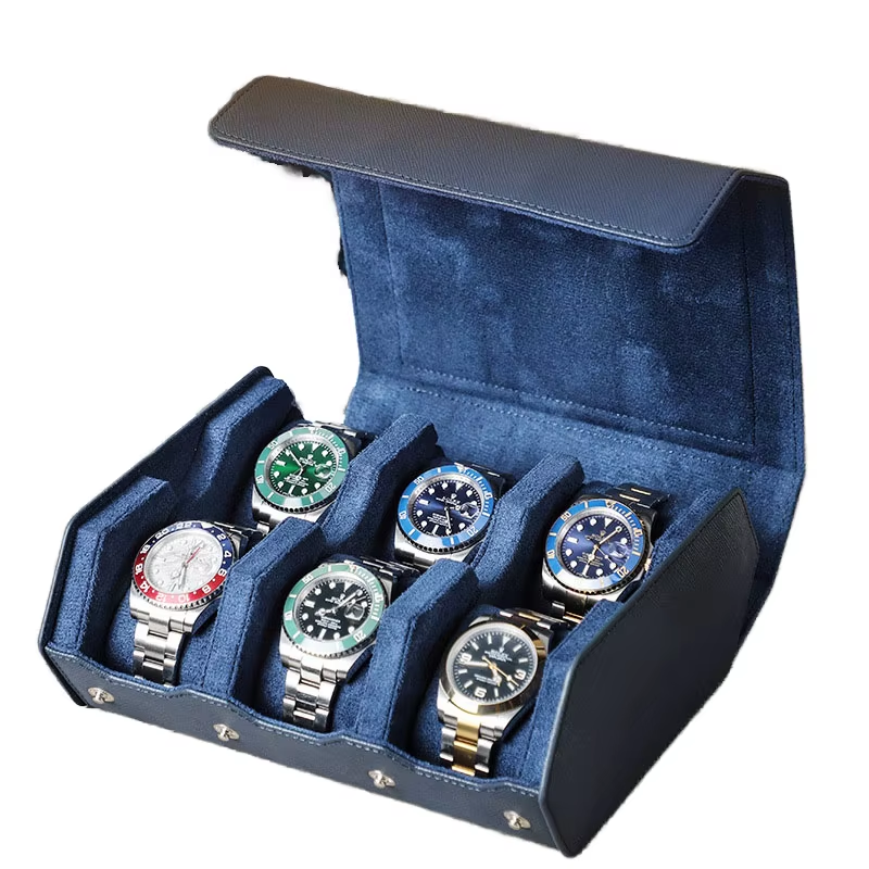 Luxury Leather 6-Slot Watch Box Removable Suede Holder Dustproof Custom Logo