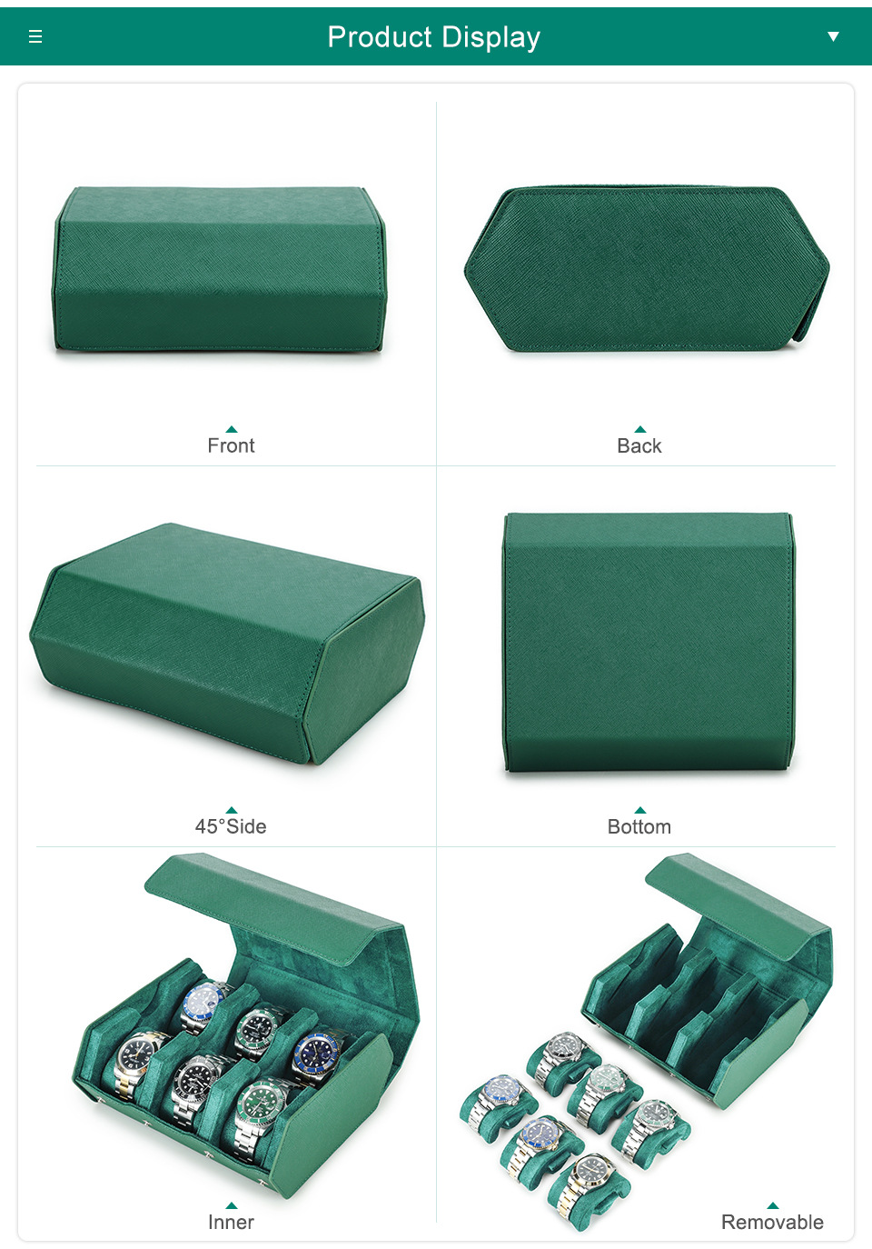Luxury Leather 6-Slot Watch Box Removable Suede Holder Dustproof Custom Logo