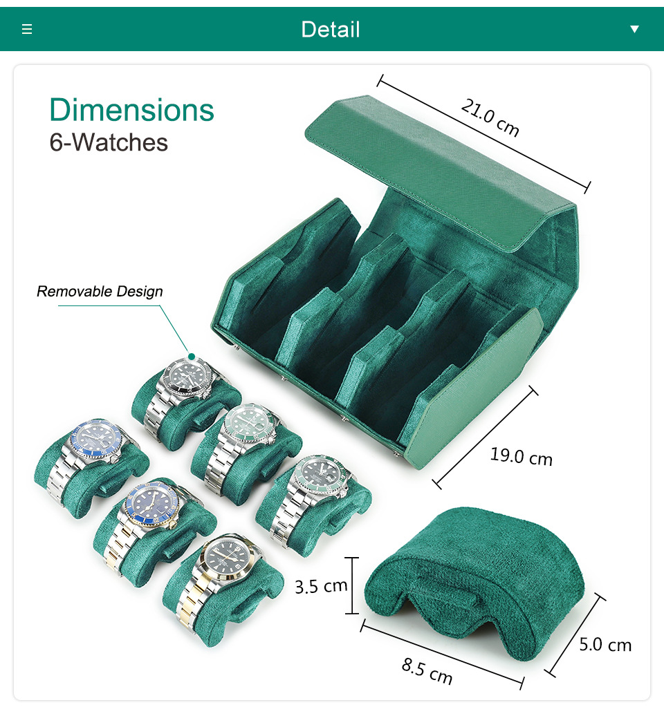 Luxury Leather 6-Slot Watch Box Removable Suede Holder Dustproof Custom Logo