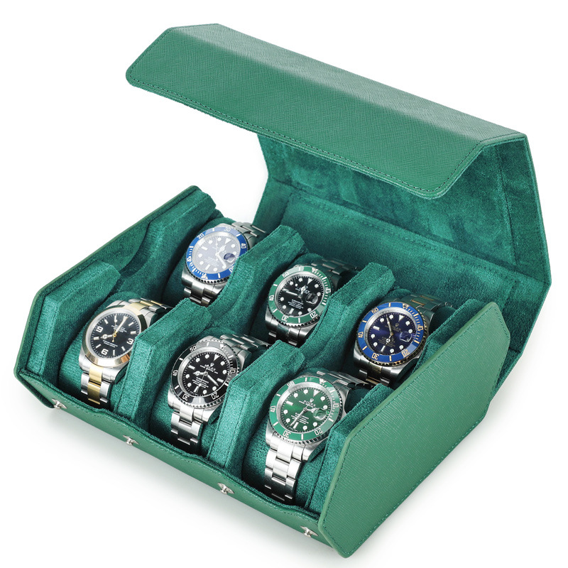 Luxury Leather 6-Slot Watch Box Removable Suede Holder Dustproof Custom Logo