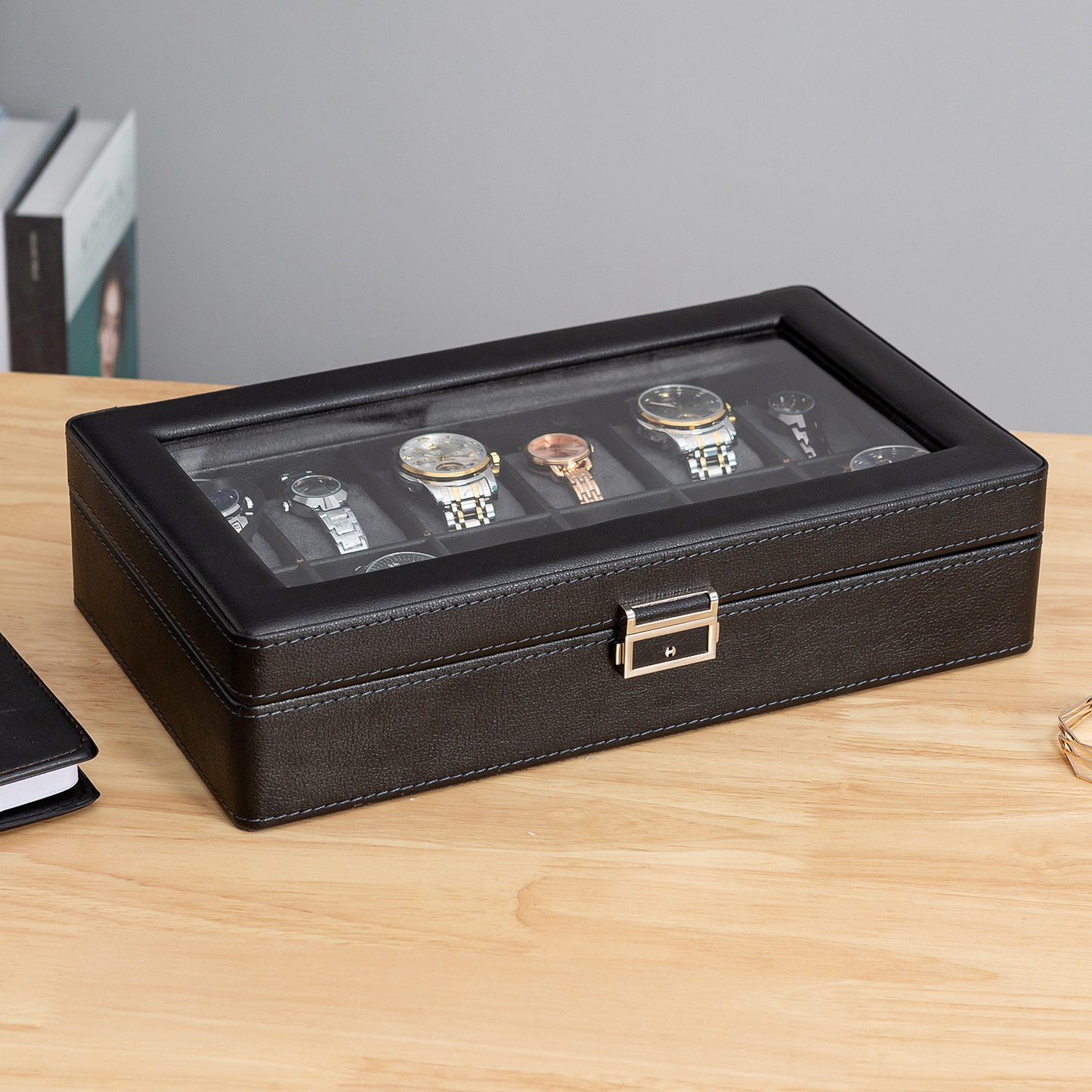 Large Capacity Green New PU Leather Watch Storage Box 12-Slot Cases for Watches