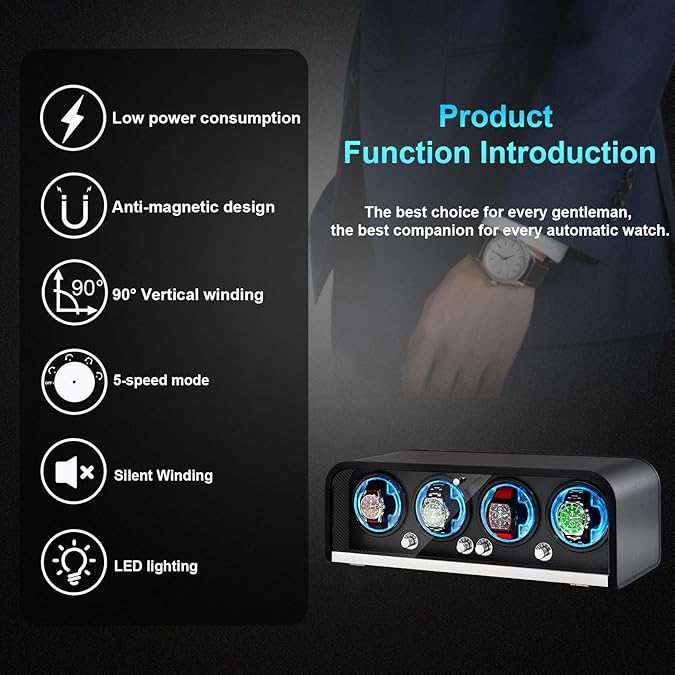 Luxury 4-Slot Walnut Woodgrain Rectangle Watch Winder Home Use Mechanical Watches Self-Winding Rotating Storage Box OEM