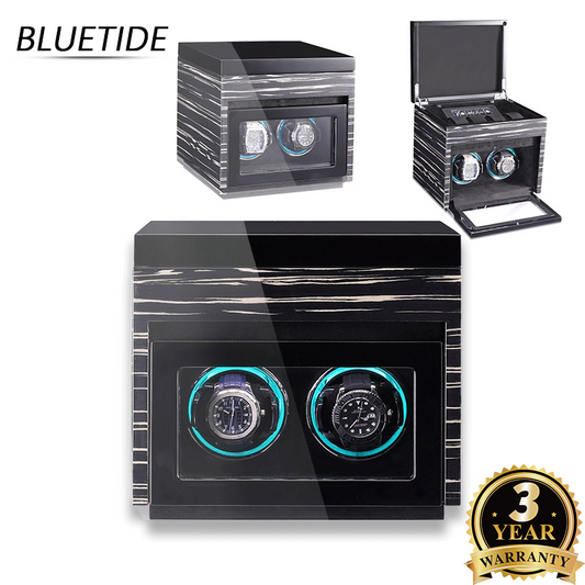 2-Slot Watch Winder Box OEM Wooden Watch Holder featuring Touch Control, Colorful Light and Automatic Winding