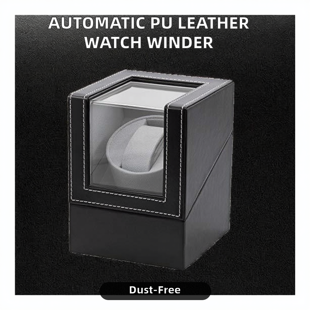 Automatic Single Watch Winder Box PU Leather Adapter Protective Luxury Wooden Display Case Dustproof Shock Resistant