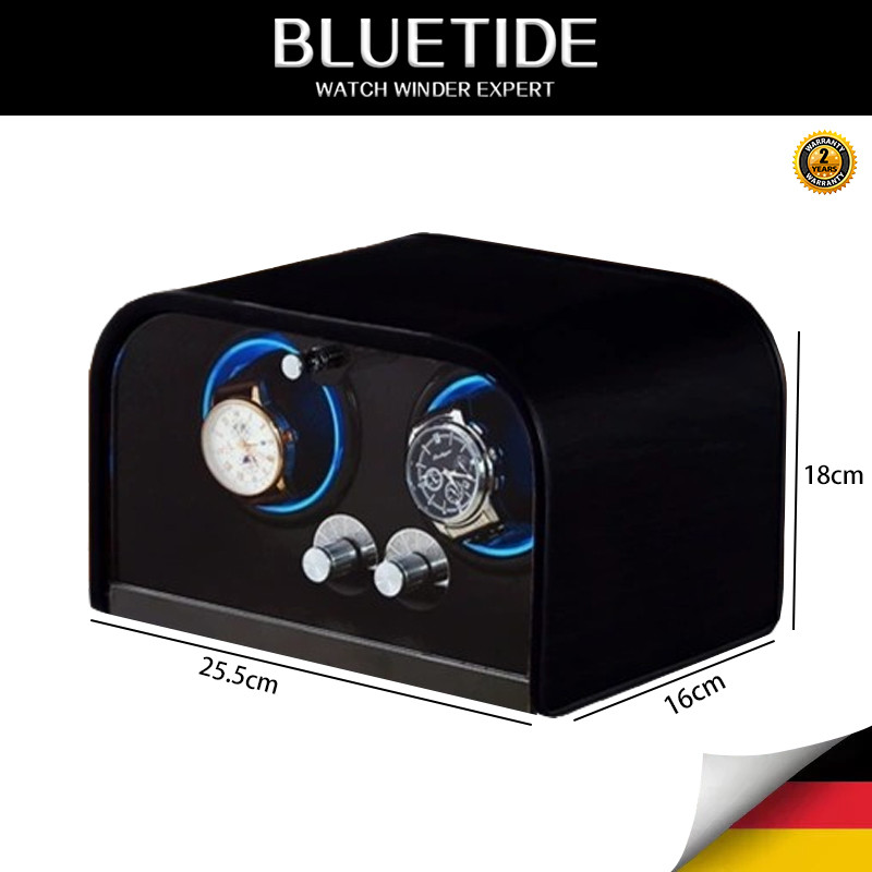 BLUETIDE Factory Direct 2-Slot Automatic Watch Winder Box with LED Light Protective Wood Inner Storage Luxury Watch Case