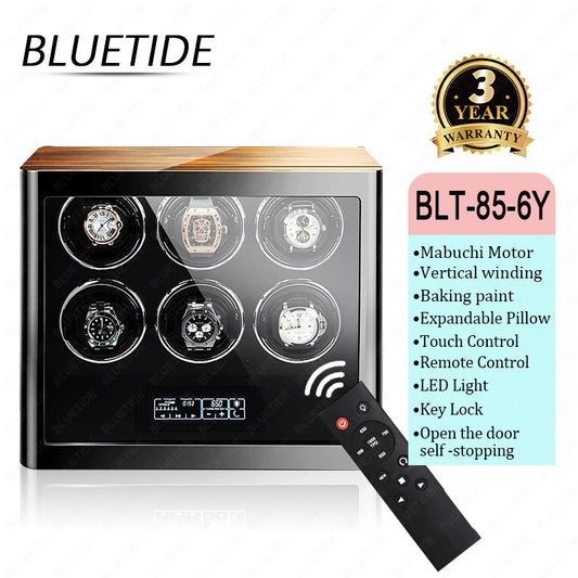 Factory OEM Automatic Winding Watch Winder 6-Slot Square Wood Eco-friendly Display Box Touch Control
