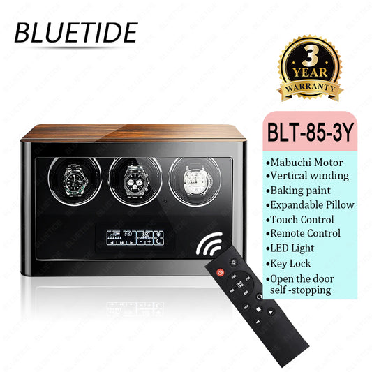 Automatic Winding Watch Winder 3-Slot Luxury Wood Watch Box and Display Case with Touch Control Multi-Watch Storage