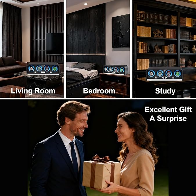 Luxury 4-Slot Walnut Woodgrain Rectangle Watch Winder Home Use Mechanical Watches Self-Winding Rotating Storage Box OEM