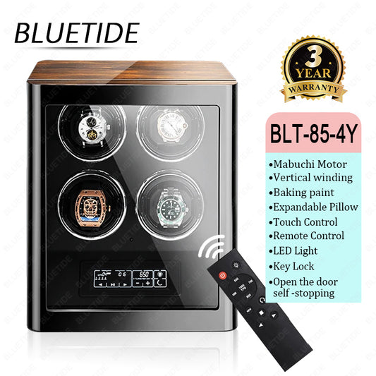 Manufacturer Smart Automatic Winding Watch Winder 4-Slot Square Wood Eco-friendly Display Box Touch Control