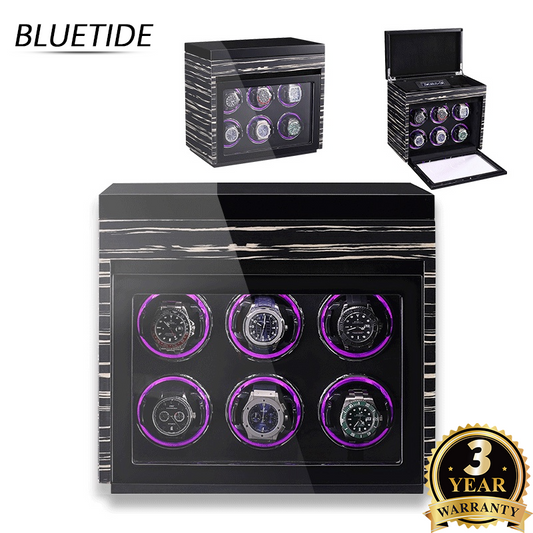 Watch Winder Box BLUETIDE Wooden Watch Holder with Automatic Winding Touch Control Colorful Light Multi-Functional Watch Winder 6-Slot