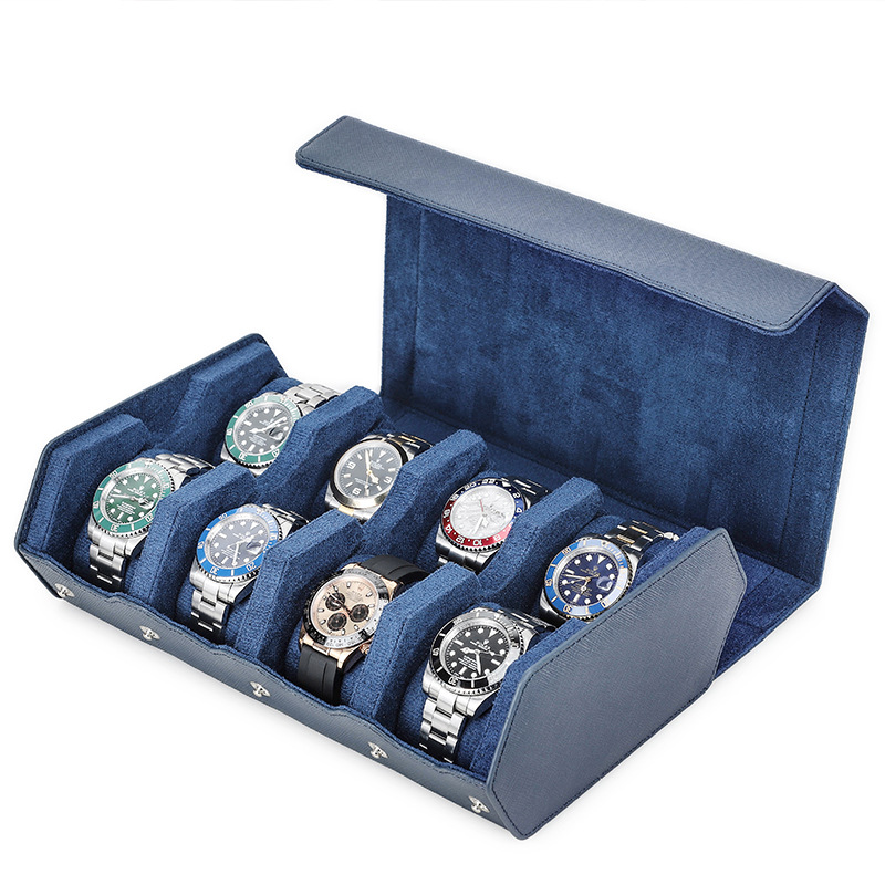 Portable Handmade Leather Watch Roll Travel Box 8 Slots Removable Suede Holder Dustproof Custom Logo