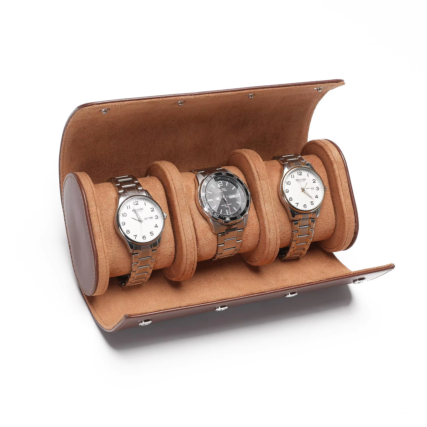 Custom Leather 3-Slot Watch Organizer Storage Box Protective Travel Gift Roll Case for Jewelry Packaging
