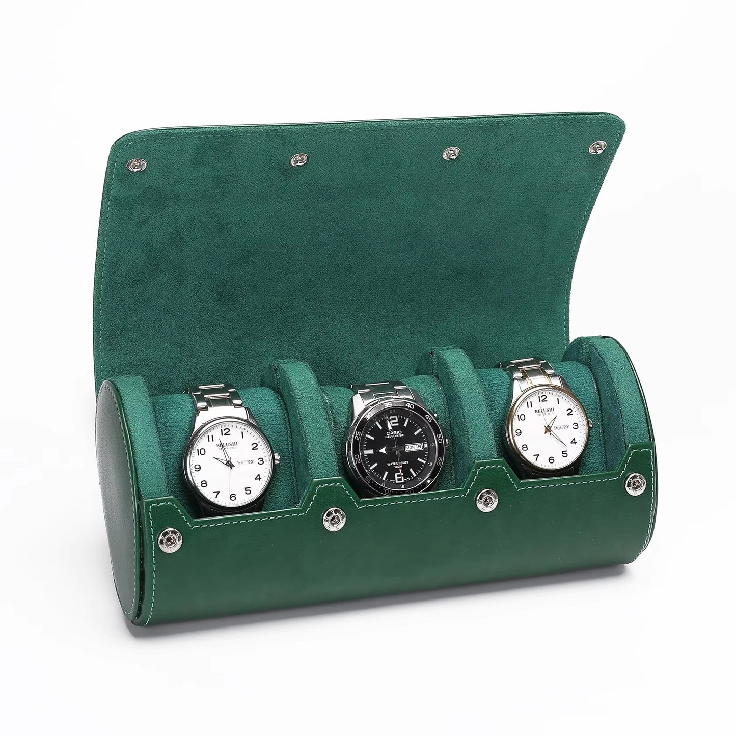 Custom Leather 3-Slot Watch Organizer Storage Box Protective Travel Gift Roll Case for Jewelry Packaging