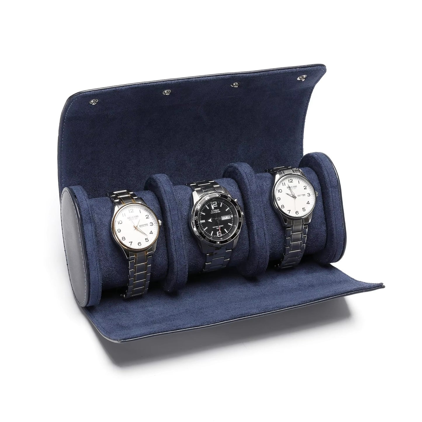 Custom Leather 3-Slot Watch Organizer Storage Box Protective Travel Gift Roll Case for Jewelry Packaging
