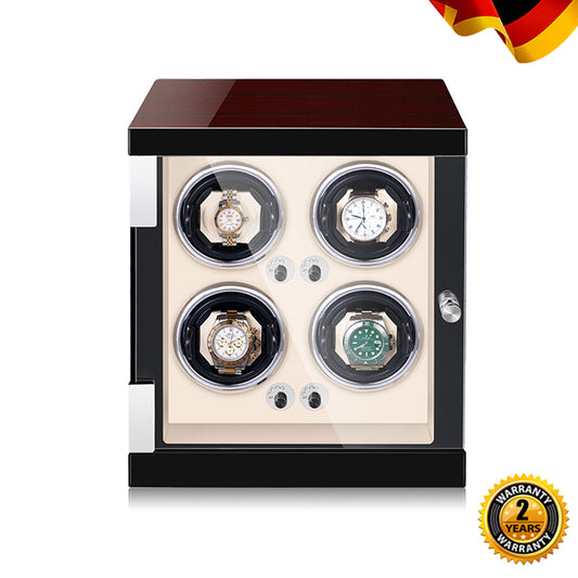 High-end 4-Slot OEM Wooden Watch Winder Piano Lauquer Automatic Winding for Watch With Led Light