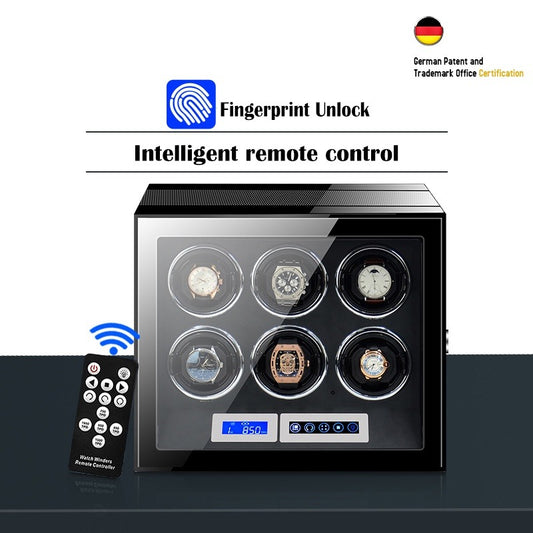 Smart Automatic Vertical Winding 6-Slot Watch Winder Fingerprint Unlock Mechanical Watch Turner Box Watch Boxes Cases