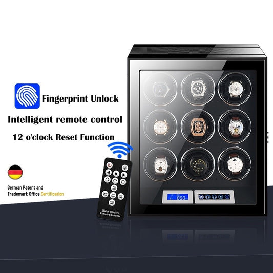 Automatic Vertical Fingerprint 9-Slot Watch Winder with Mabuchi Motor Square Storage Box Smart Watch Rotator and Shaker