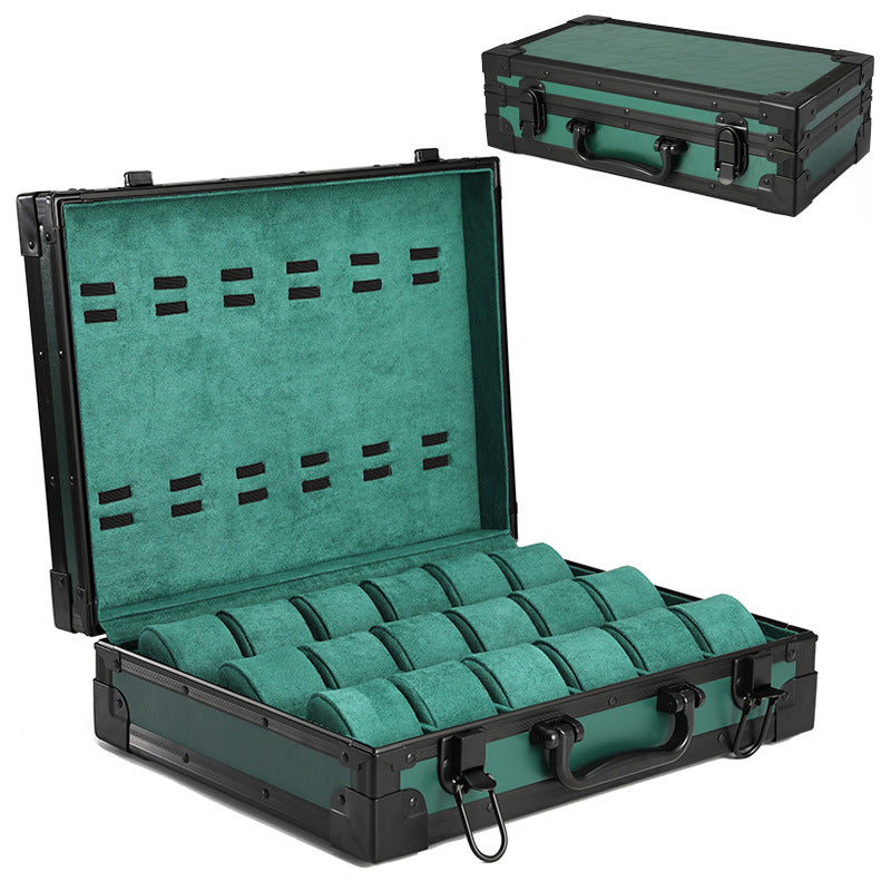 High Quality 18-slot Black  Rectangular Watch Case Multi-position Storage Lock Closure Cross-border Wholesale Business Men's