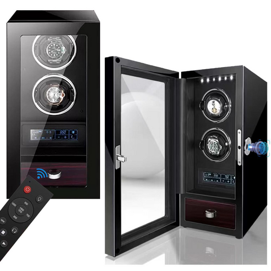 Manufacturer Wholesale 2-Slot Automatic Winding Watch Winder Premium Square Wood Eco-friendly Display Box Fingerprint Unlock Touch Control