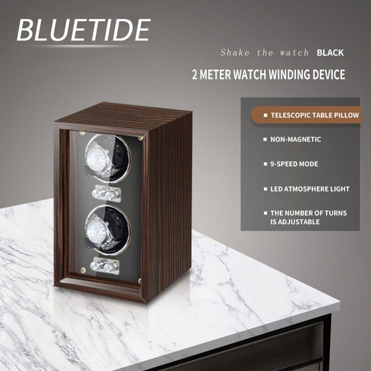 Factory Wholesale Walnut 2-Slot Wooden Watch Winder With Led Light for Automatic Winding