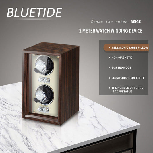 Factory Wholesale Walnut 2-Slot Wooden Watch Winder With Led Light for Automatic Winding