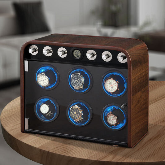 Luxury 6-Slot Automatic Watch Winder LCD Touchscreen Watch Box with Protective Storage Case