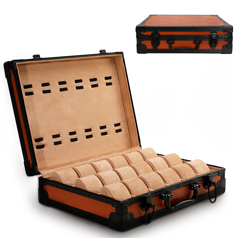 High Quality 18-slot Black  Rectangular Watch Case Multi-position Storage Lock Closure Cross-border Wholesale Business Men's