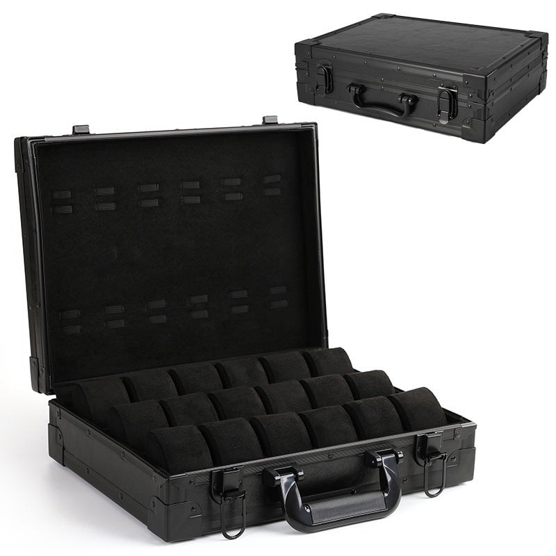 High Quality 18-slot Black  Rectangular Watch Case Multi-position Storage Lock Closure Cross-border Wholesale Business Men's