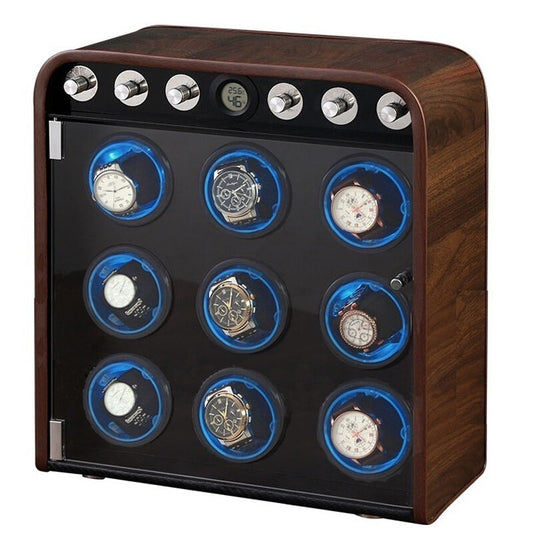 Luxury Protective Automatic Watch Winder Storage Box OEM ODM with 9 Slots and Wood Inner Case