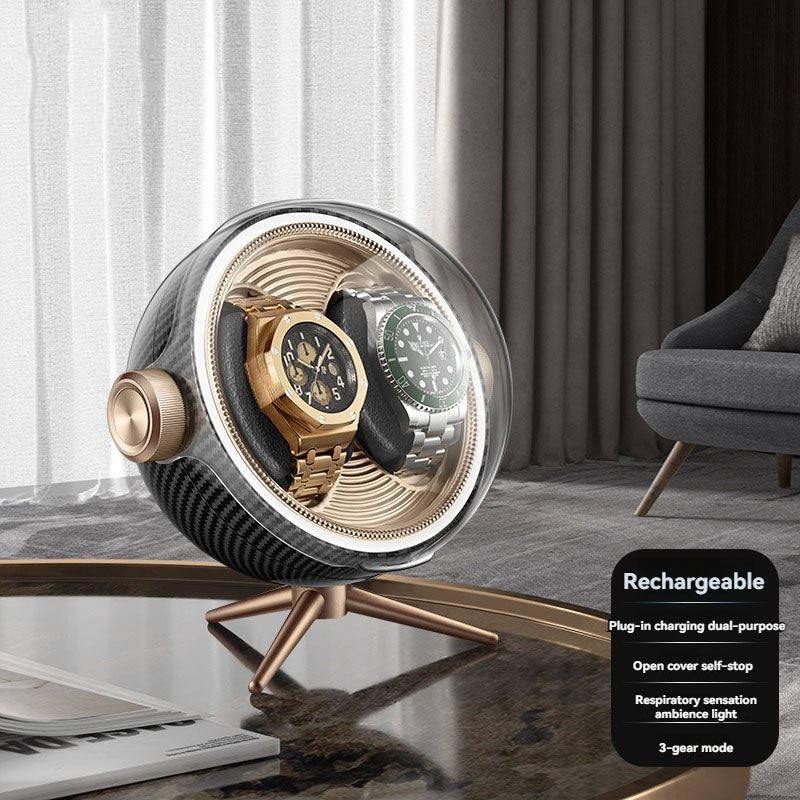 Unique Design 2 Slot Elegant Luxury Plastic Multifunction Rotating Watch Winder Box OEM