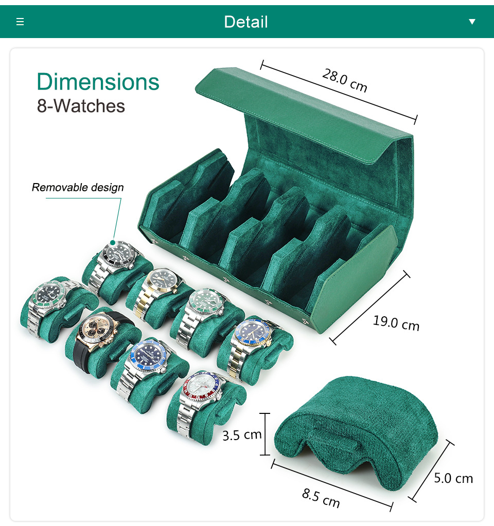 Portable Handmade Leather Watch Roll Travel Box 8 Slots Removable Suede Holder Dustproof Custom Logo