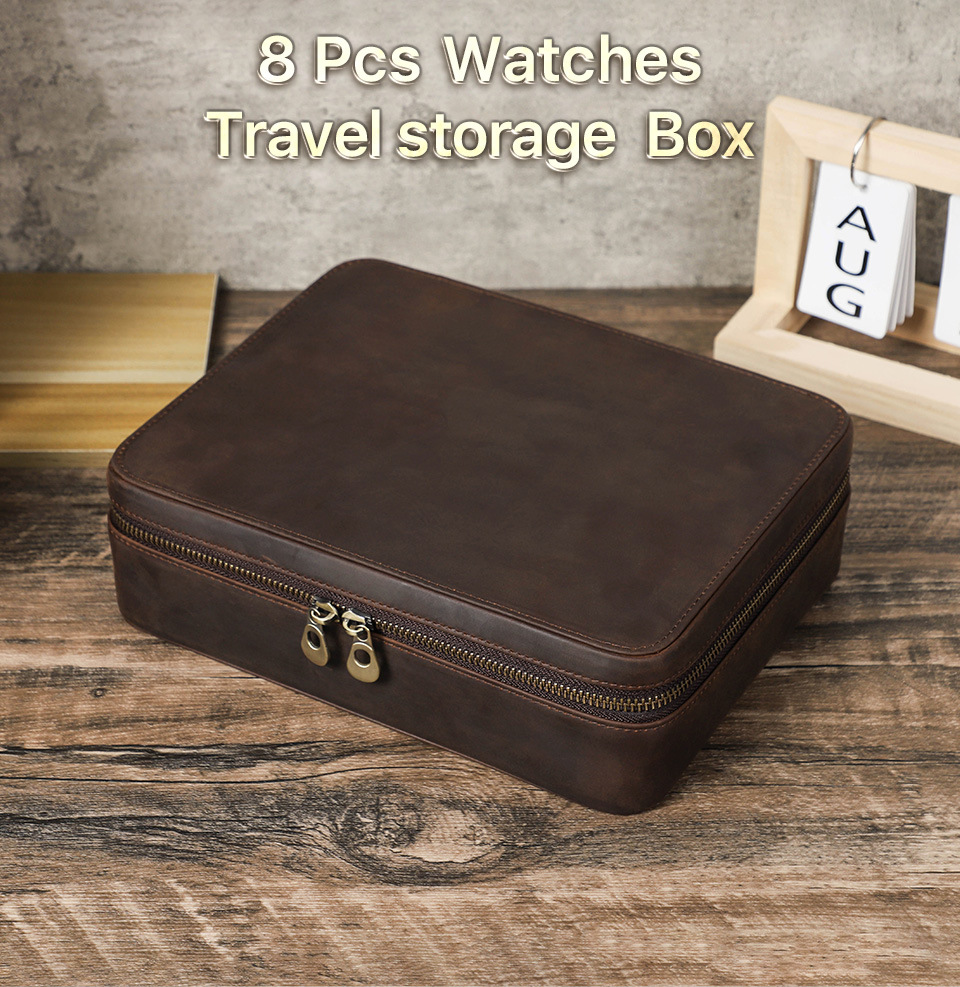 Luxury 8 Slots Rectangle Men's Watch Display Storage Case Shock Resistant Travel-friendly Leather Watch Box