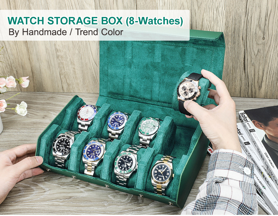 Portable Handmade Leather Watch Roll Travel Box 8 Slots Removable Suede Holder Dustproof Custom Logo
